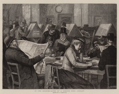 ロンドンの無料図書館の閲覧室で 作： Edward Frederick Brewtnall